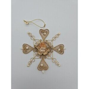 Vintage Fontanini Cherub Ornament #56285 NIB Cherub On A Gold Snowflake